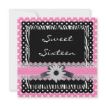 Sweet 16 Sixteen Birthday Black White Pink Zebra invitations