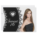 Sweet 16 Sixteen Birthday Party Black White Lace Personalized Invites