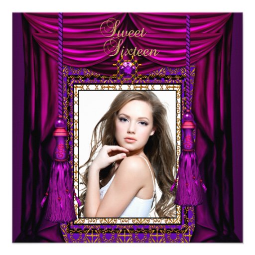 Sweet 16 Sixteen Birthday Party Purple Pink Gold Announcement