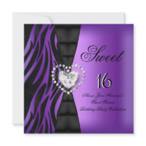 Sweet 16 Sixteen Birthday Party Zebra Purple Custom Announcements