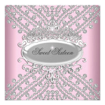 Sweet 16 Sixteen Birthday Pink Diamonds Image Invites