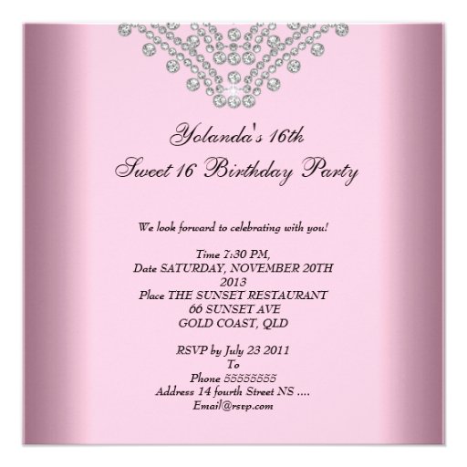 Sweet 16 Sixteen Birthday Pink Diamonds Image Invites