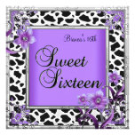 Sweet 16 Sixteen Birthday Purple Silver Black Custom Invitations