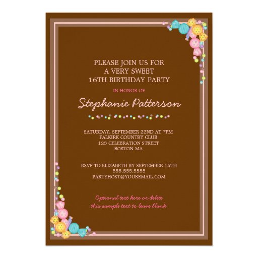Sweet 16 Sixteen Candy Collection in Pink Brown Custom Invitations