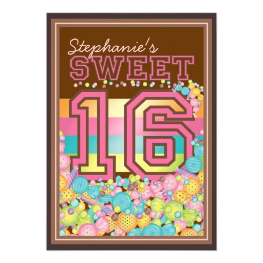 Sweet 16 Sixteen Candy Collection in Pink Brown Custom Invitations