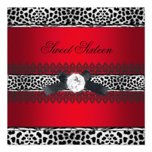 Sweet 16 Sixteen Leopard Red Black Diamond Custom Announcements