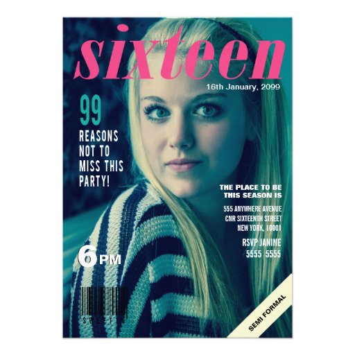 Sweet 16 Sixteen Magazine Cover Photo Invite