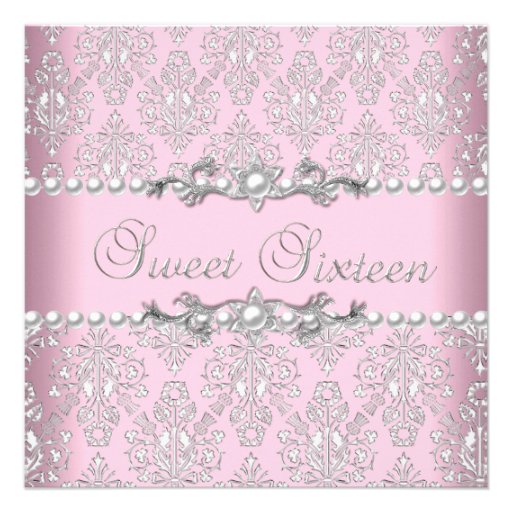 Sweet 16 Sixteen Pink Silver White Pearl Lace Custom Invites