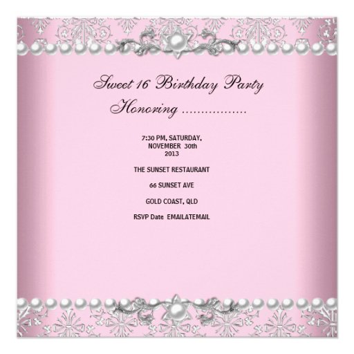 Sweet 16 Sixteen Pink Silver White Pearl Lace Custom Invites
