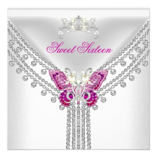 Sweet 16 Sixteen Pink  White Butterfly Personalized Invite