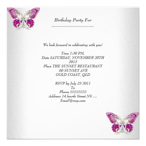 Sweet 16 Sixteen Pink  White Butterfly Personalized Invite