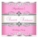Sweet 16 sweet Sixteen Birthday Party Pink Silver Custom Invitation