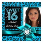 Sweet 16 Sweet Sixteen Blue Leopard Photo Personalized Invite