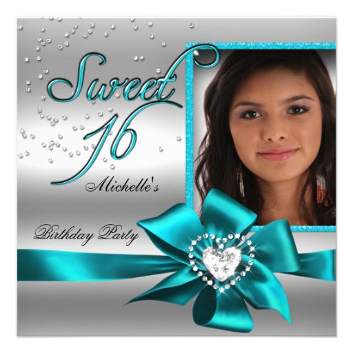 Sweet 16 Sweet Sixteen Blue Silver Photo Invite