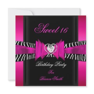 Sweet 16 Sweet Sixteen Hot Pink Black Zebra Personalized Invite