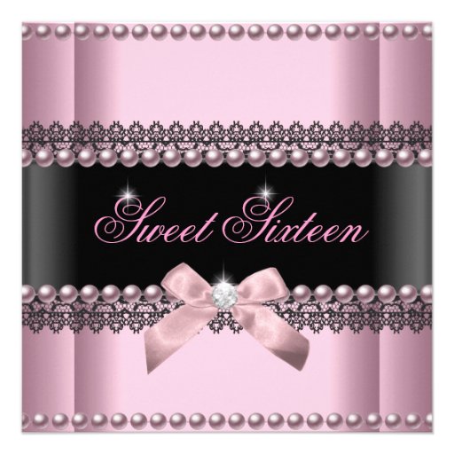 Sweet 16 Sweet Sixteen Pink Black Lace Pearl Personalized Invites