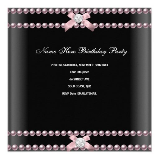 Sweet 16 Sweet Sixteen Pink Black Lace Pearl Personalized Invites