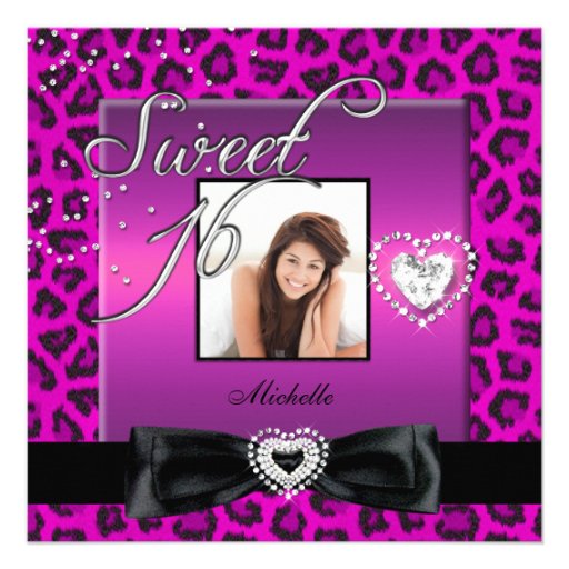 Sweet 16 Sweet Sixteen Pink Black Leopard Photo Invitation