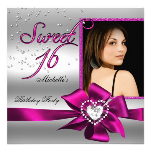 Sweet 16 Sweet Sixteen Pink Silver Photo Announcements