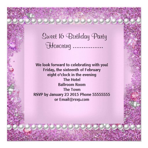 Sweet 16 Sweet Sixteen Pretty Pink Pearl Custom Invites
