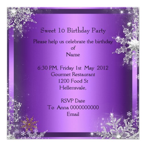Sweet 16 Sweet Sixteen Purple White Gold Elite Custom Announcements