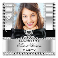 Sweet 16 Sweet Sixteen Silver Black Lace Photo 4 Personalized Announcements