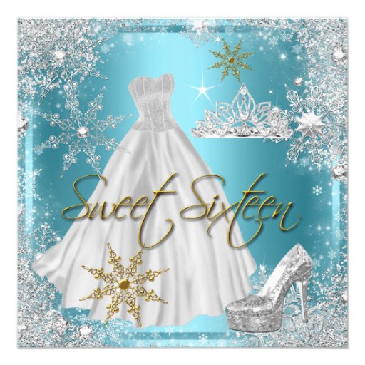 Sweet 16 Sweet Sixteen Teal White Gold Elite Custom Announcement