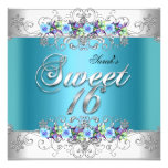 Sweet 16 Sweet Sixteen White Blue Purple Flowers Personalized Invite