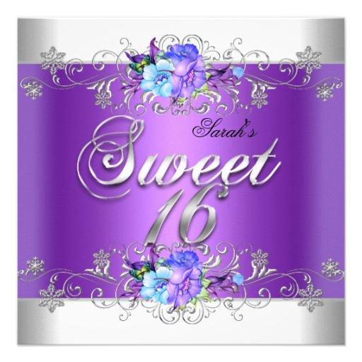 Sweet 16 Sweet Sixteen White Purple Flowers Personalized Announcements