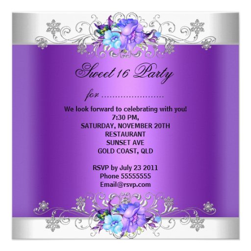 Sweet 16 Sweet Sixteen White Purple Flowers Personalized Announcements