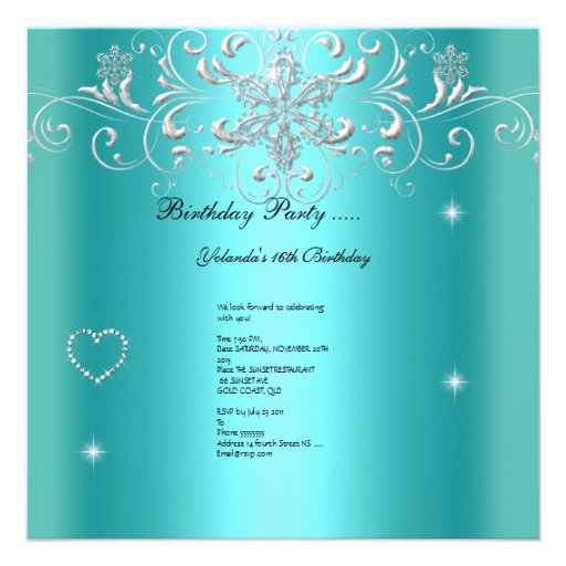 Sweet 16 Teal Blue Glitter Tiara Eiffel Tower Custom Invitations