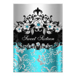 Sweet 16 Teal Silver Black Floral Jewel Party Card