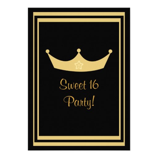 Sweet 16 Tiara Black & Gold Customizable Custom Announcements