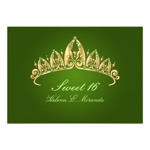 Sweet 16/ tiara/emerald invitations