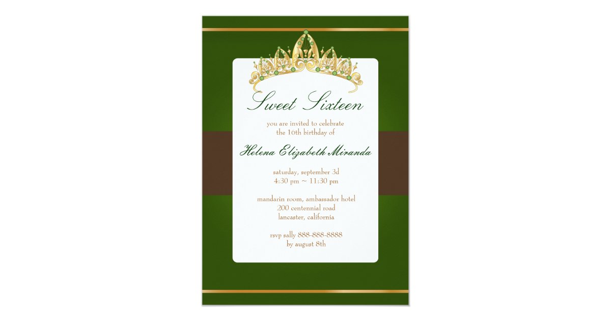 Sweet 16 Tiara Emerald Invitations Zazzle