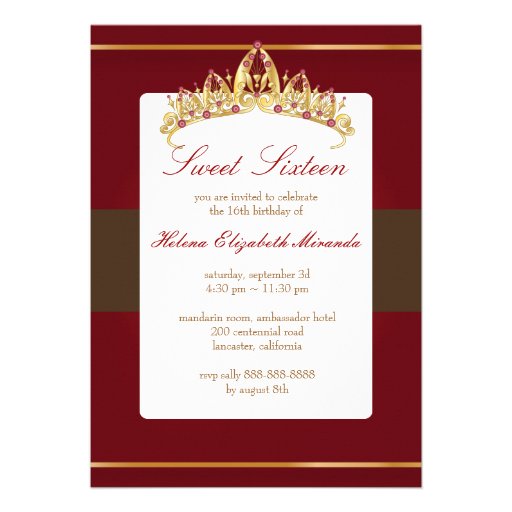 Sweet 16/ tiara/ruby invitations