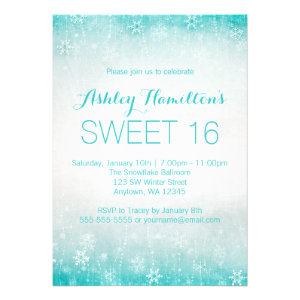 Sweet 16 Vintage Teal Winter Wonderland Invite