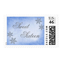 Sweet 16 Winter Wonderland Sparkle Snowflakes Blue Postage