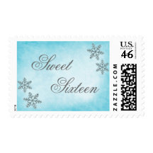 Sweet 16 Winter Wonderland Sparkle Snowflakes Teal Stamp