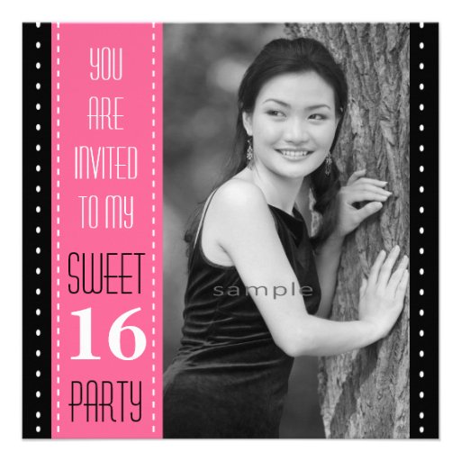 Sweet 16th Birthday Black PINK Large Photo Custom Invitations