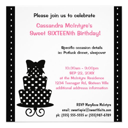 Sweet 16th Birthday Black PINK Large Photo Custom Invitations