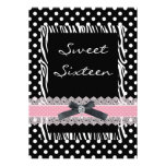 Sweet 16th Birthday Black White Pink Zebra Spot Announcements