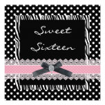 Sweet 16th Birthday Black White Pink Zebra Spot Custom Invitations