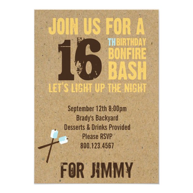 Sweet 16th Birthday Bonfire Invitations