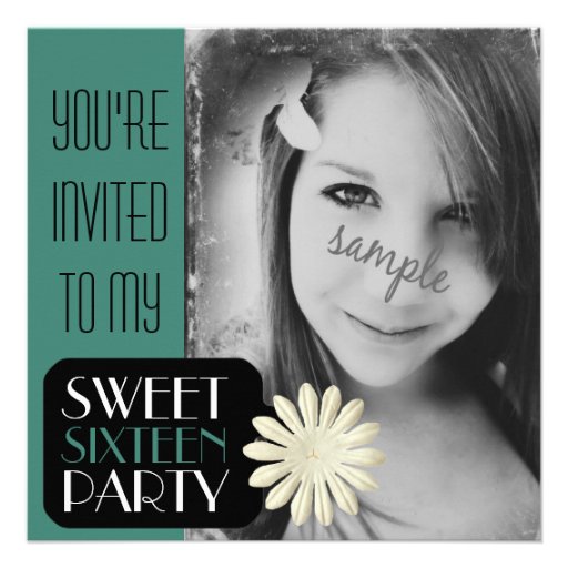Sweet 16th Birthday with Large Photo Invite