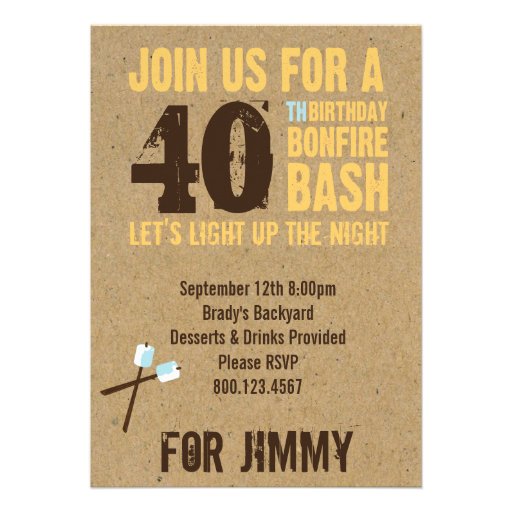 Sweet 40th Birthday Bonfire Invitations