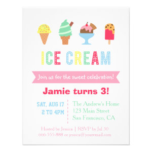 Sweet and Colorful Ice Cream Party Invitations