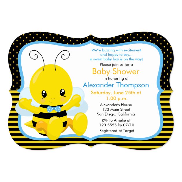 Sweet Baby Bee Boy Baby Shower Invitation (front side)