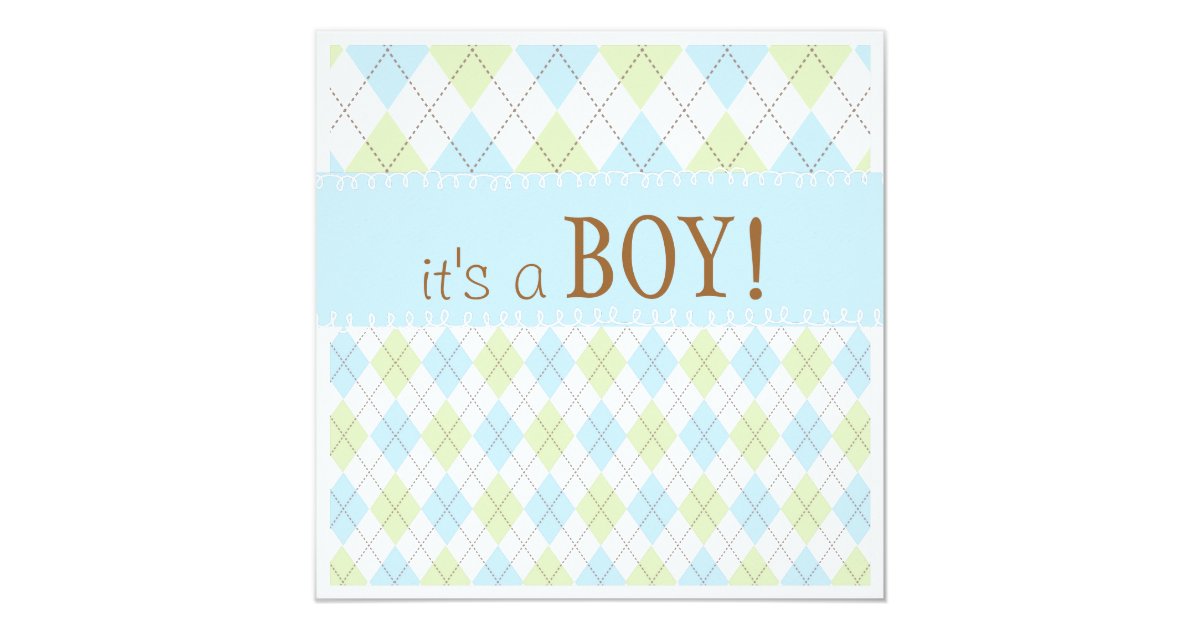 Sweet Baby Blue Argyle It's a Boy Baby Shower Card Zazzle