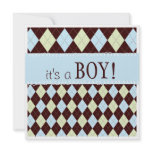 Sweet Baby Blue Argyle It's a Boy Baby Shower Invitation